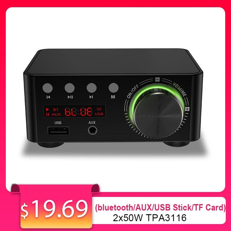 2X50 W TPA3116 Klasse D Bluetooth 5.0 Hifi Stereo Versterker Hifi Ondersteuning Usb Tf Card Rca Aux Usb stok MP3