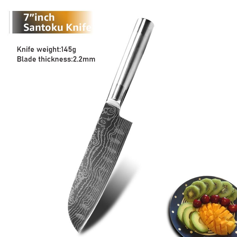 Køkkenknive japansk kokkekniv 7 cr 17 440c høj kulstof rustfrit stål 6 stykker sæt værktøj santoku udstikker brød kødkniv: M