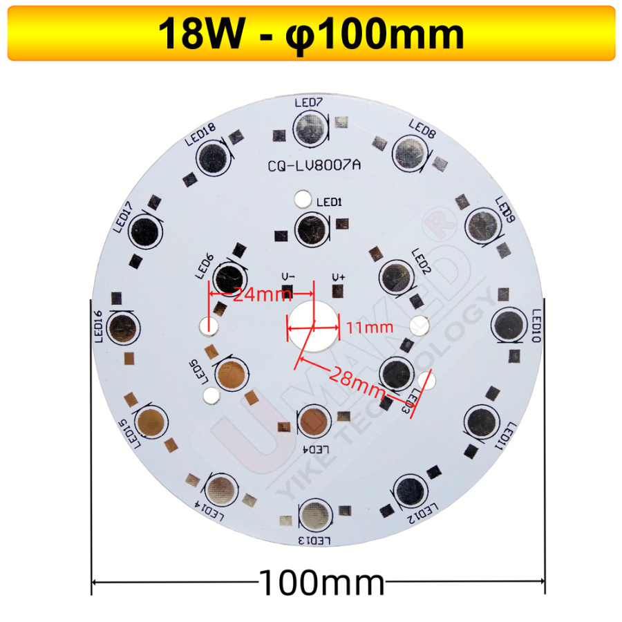 Placa de seguimiento de luz LED, base de placa de aluminio, placa PCB LED para chip led de alta potencia, 1W, 3W, 5W, 7W, 9W, 12W, 15W, 18W, 21W, 24W, 30W: Color blanco cálido