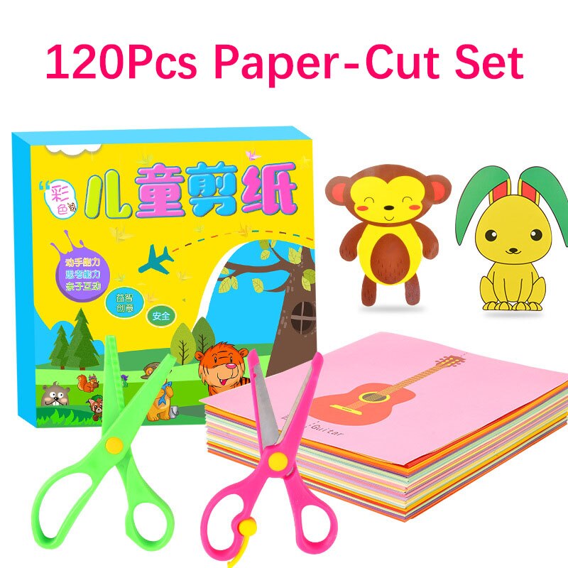 240 PCS Cartoon Paper Folding Cutting Knutselen Kinderen Art Craft DIY Educational Toys For Children Jouet Enfant Kindergarten: 120 Pcs Thick Color