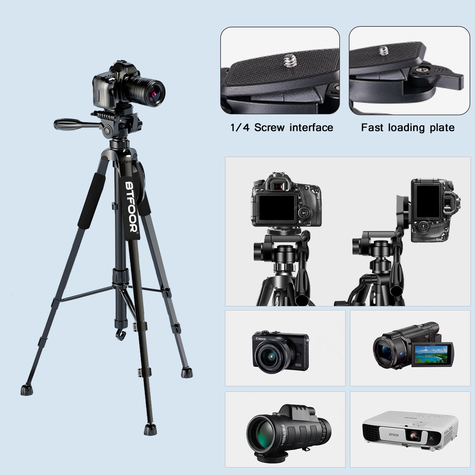 Tripé para câmera digital de viagem, 55 polegadas, 140cm, profissional, alumínio, suporte alto para telefone com placas rápidas, montagem pan head para dslr slr