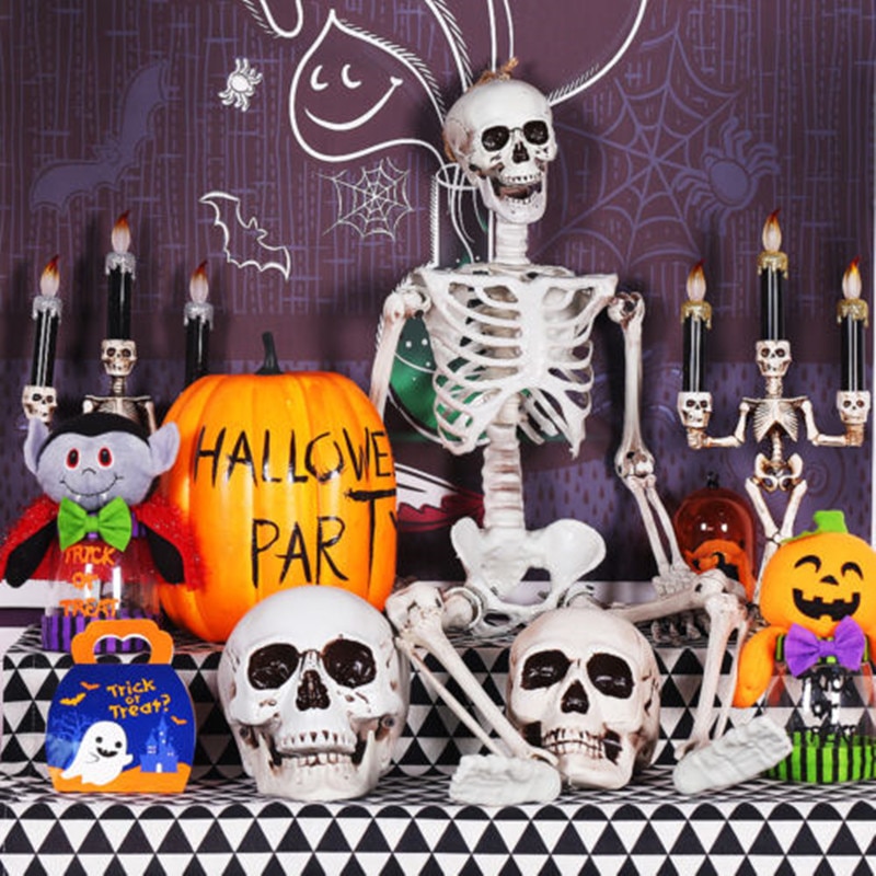 Halloween rekvisitt skjelett full størrelse skjelett hodeskalle hånd naturtro menneskelig kropp poserbar anatomi modell festfestival dekorasjon