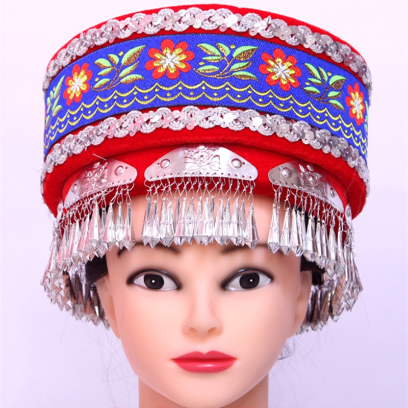 4 kleuren chinese minderheid hoed voor vrouwen nationale hoed nationale dans hoed nationale kleding miao kleding
