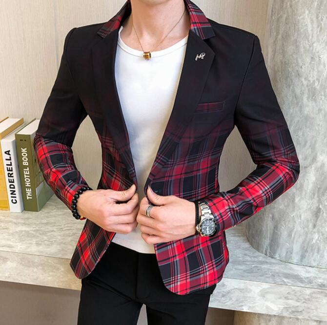 Veste à carreaux pour hommes, veste Slim à la et à un bouton, tenue asiatique pour hommes, modèle décontracté: Red / Asian Size L