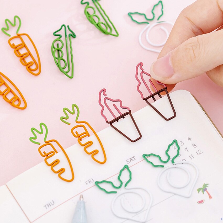 Paquete de 5 unidades de pinzas de papel con dibujos de frutas, artículos de papelería para estudiantes, escuela y oficina: Random