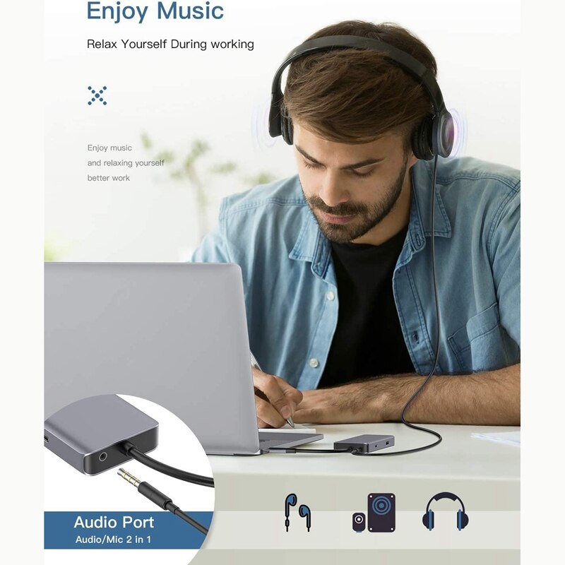 HYD-9866T USB C 8-in-1 Adapter HDMI+VGA Audio Interface PD HUB Card Reader Suitable for All USB C Devices, PC/Tablet