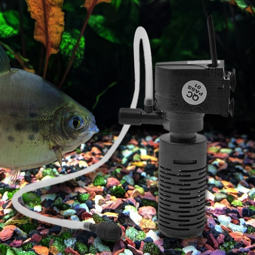 Mini Filtro de tanque de peces multifuncional 220V 3W 3 en 1, purificador de agua sumergible de oxígeno para acuario, filtro de tanque acuario