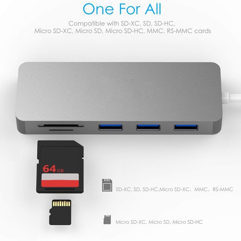 TYPE-C 5 em 1 docking station sd, tf é adequado para todos os dispositivos usb c. Suporte: windows me/2000/xp/vista/nt/7/8, mac