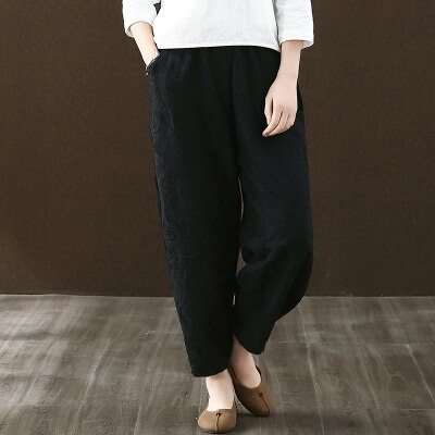 Lniane spodnie kobiet chiński styl lniane spodnie damskie w tradycyjny chiński spodnie FF820: 7 / XL