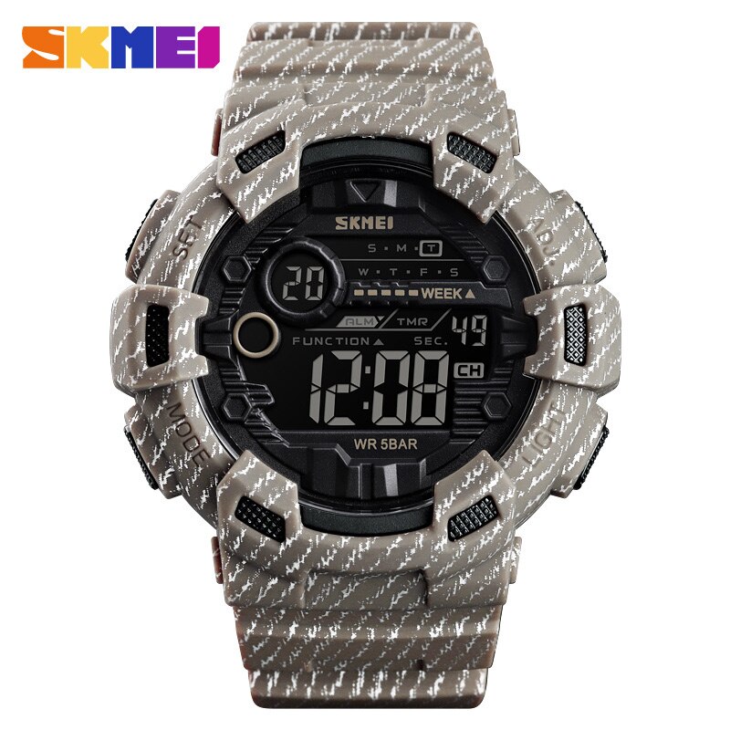 Sport Horloge Mannen Wekker 5BAR Waterdicht Week 12/24 Uur Display Herenhorloges Denim Mannelijke Digitale Horloge Relogio Masculino: Khaki