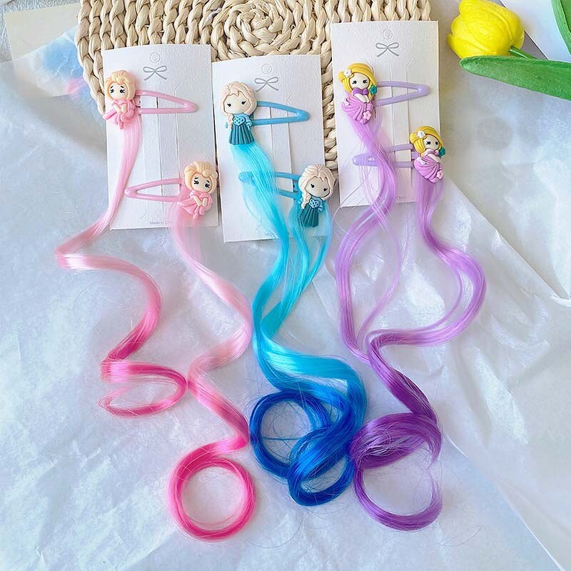 1-2 pz ragazze parrucche colorate coda di cavallo ornamento per capelli principessa fiocchi fasce elastici copricapo treccia regalo per bambini accessori per capelli