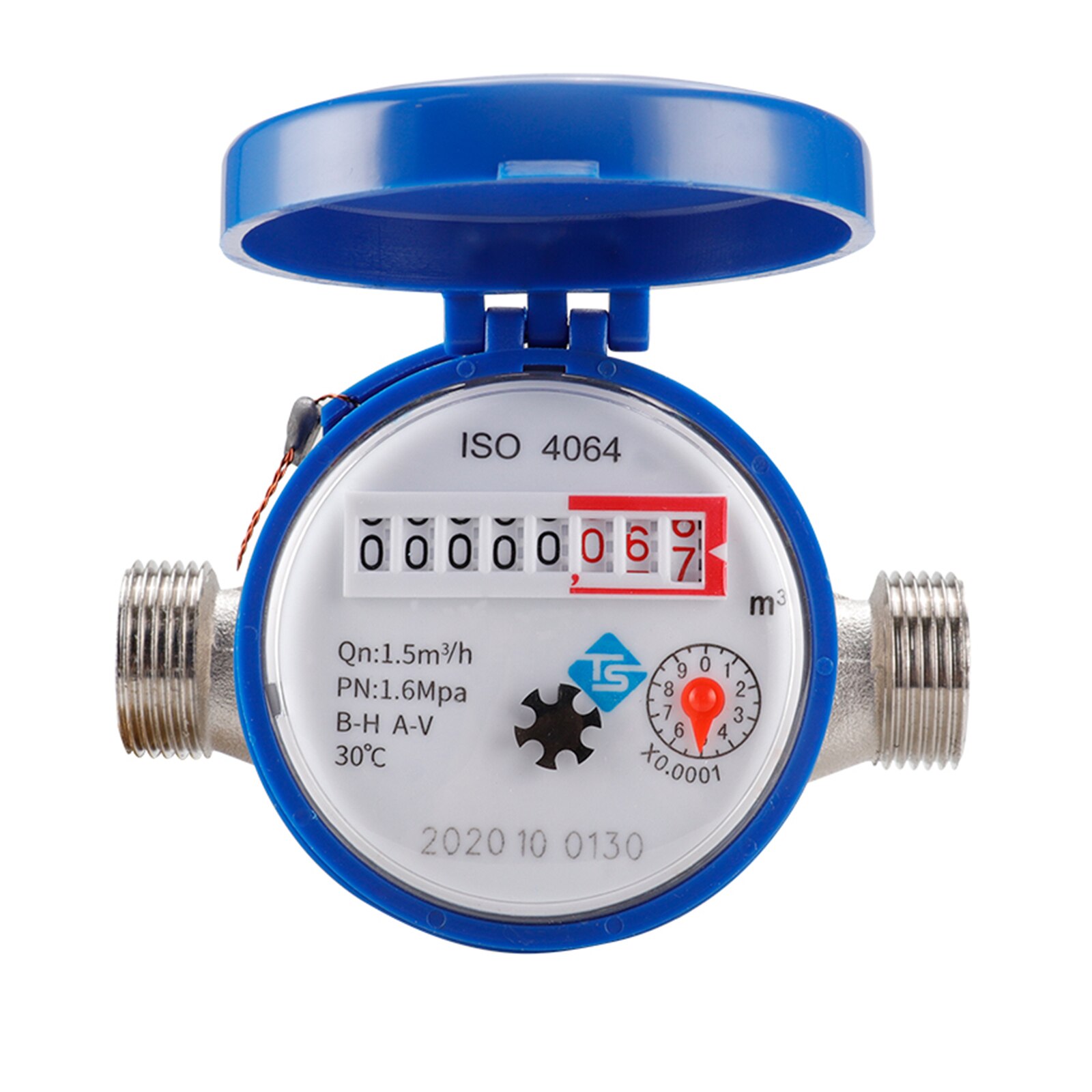 15mm 1/2 inch Cold Water Meter for Garden Home Using with Free Fittings 360 Adjustable Rotary Counter Water Measuring Meter