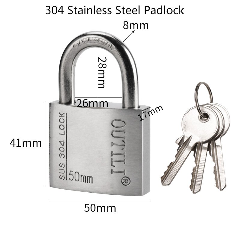 304 Stainless Steel Padlock Outdoor Lock for Luggage Notebook Outdoor Fence Railings Small Drawers Furniture Door: 304 Padlock 50mm