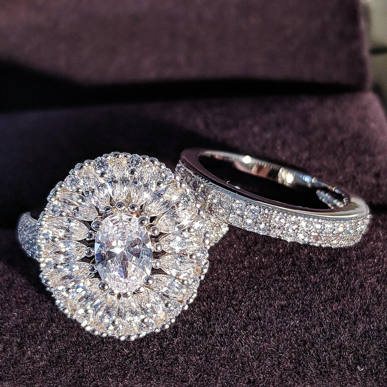 luxury halo 925 sterling silver wedding ring set for women lady anniversary jewelry R5170