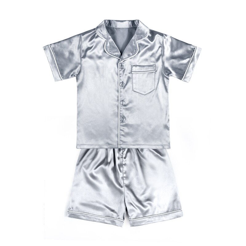 Pyjama en Satin de soie pour enfants, ensemble deux pièces, vêtements de nuit pour garçons et filles, tenue de printemps