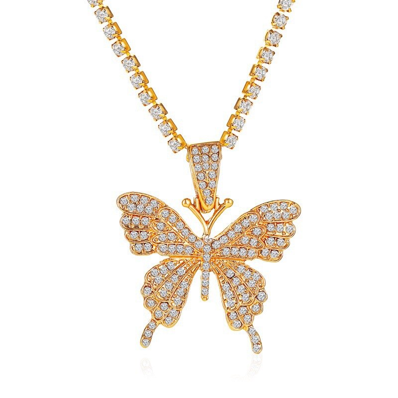 Collar con colgante de mariposa grande brillante para mujer, cadena de diamantes de imitación para mujer, gargantilla de cristal, joyería de temperamento: XL1740