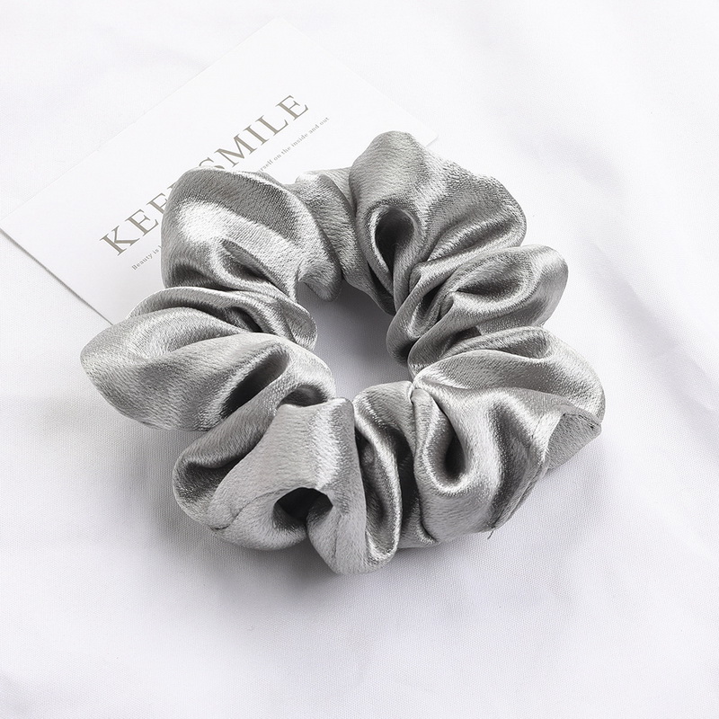 Scrunchies de satén de Color sólido de Corea para mujeres, coletero saten pelo mujer gomas de pelo saten negro y rojo coleteros de seda satin scrunchies cuerda para el cabello, tocado: Plata