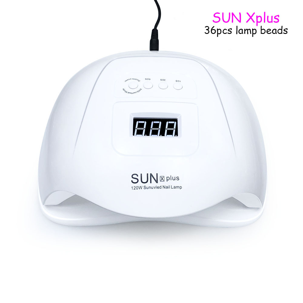 Lámpara UV LED para secado de uñas, lámpara secadora de uñas con luz de 120W/48W, para secado de barniz de Gel, con 30 Uds. LED, secado rápido, máquina para uñas con fondo de pies: xplus-us-120w-white