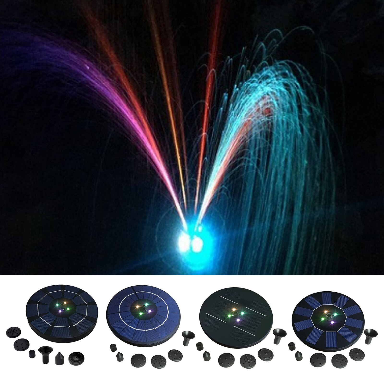 Circle Solar Power Water Floating Fountain Pump Free Standing Built-in Battery for Bird Bath Garden Pool Fish Tank Lawn