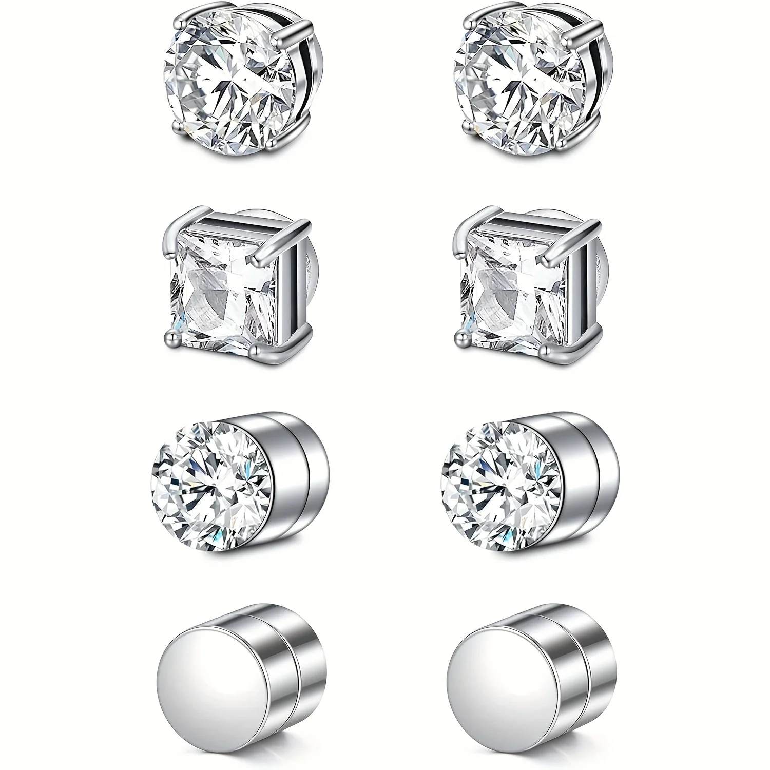 1 par de brincos magnéticos fortes de cristal para homens e mulheres, brincos punk redondos com zircônia magnética, joias sem piercing