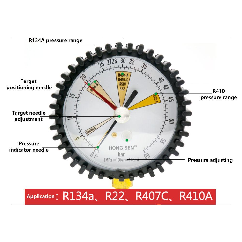 1/4in 1 ~ 60 bar luftkonditionering kylning kvävetryck testmätare tryck test för  r134a, r22, r407c, r410a köldmedium