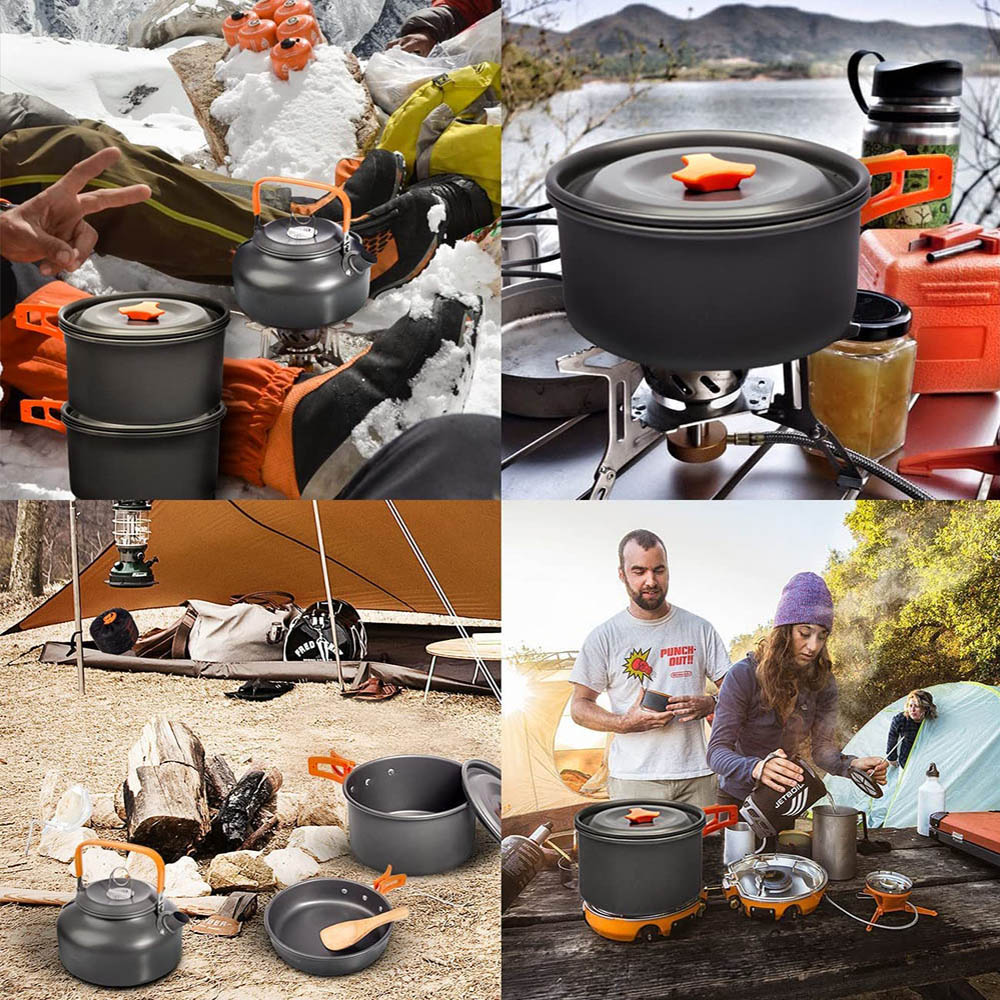 Juego de cocina para acampar, equipo ligero de aluminio para exteriores, utensilios de cocina para viajar, Trekking y senderismo