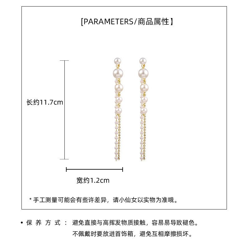 Pendientes de perlas de imitación para mujer, aretes largos con flecos, a la , elegantes, para novia y de boda