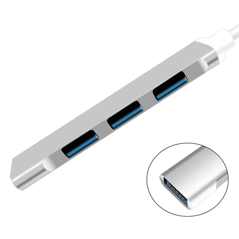 Type-C Hub USB-C Om 4-Poort USB3.0 High-Speed Splitter Otg Aluminium Docking Station grijs
