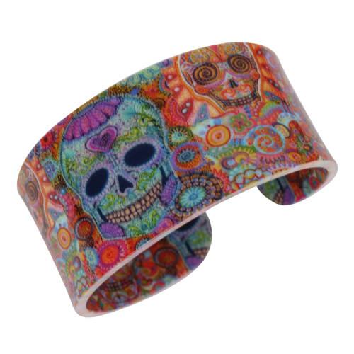 Bonsny Acrylic Skull Pattern Wide Love Halloween Bracelets Bangles For Women News Jewelry Party Accessories: Default Title