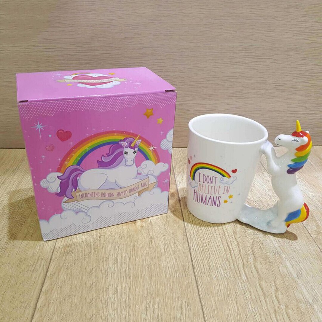 Farverig regnbue 3d enhjørning krus sød tegneserie hest keramisk kaffe krus børn jul porcelæn mælk te vand kop
