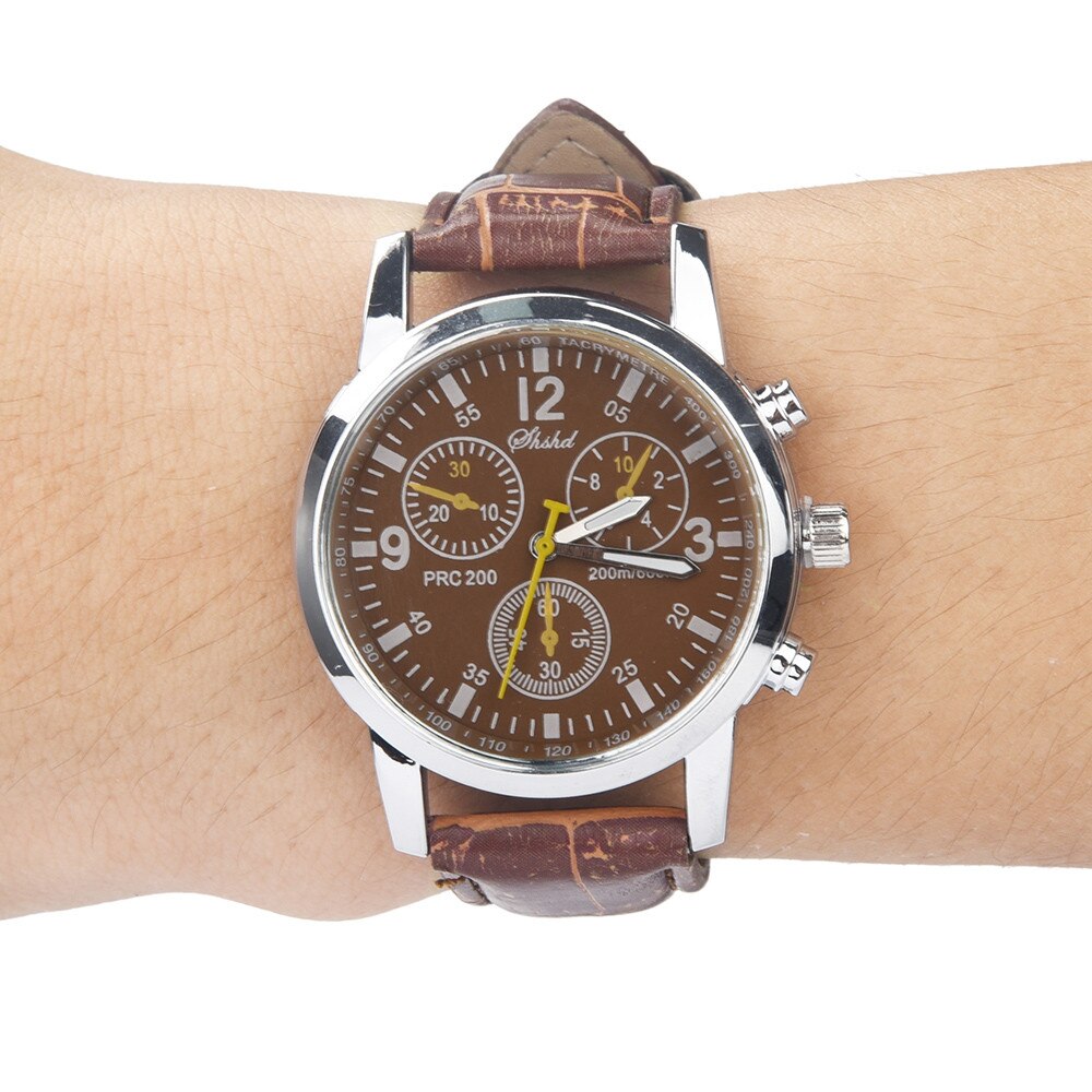 Man Horloge Blue-ray glas neutrale quartz simuleert pols epidermale Lederen Band horloge: C