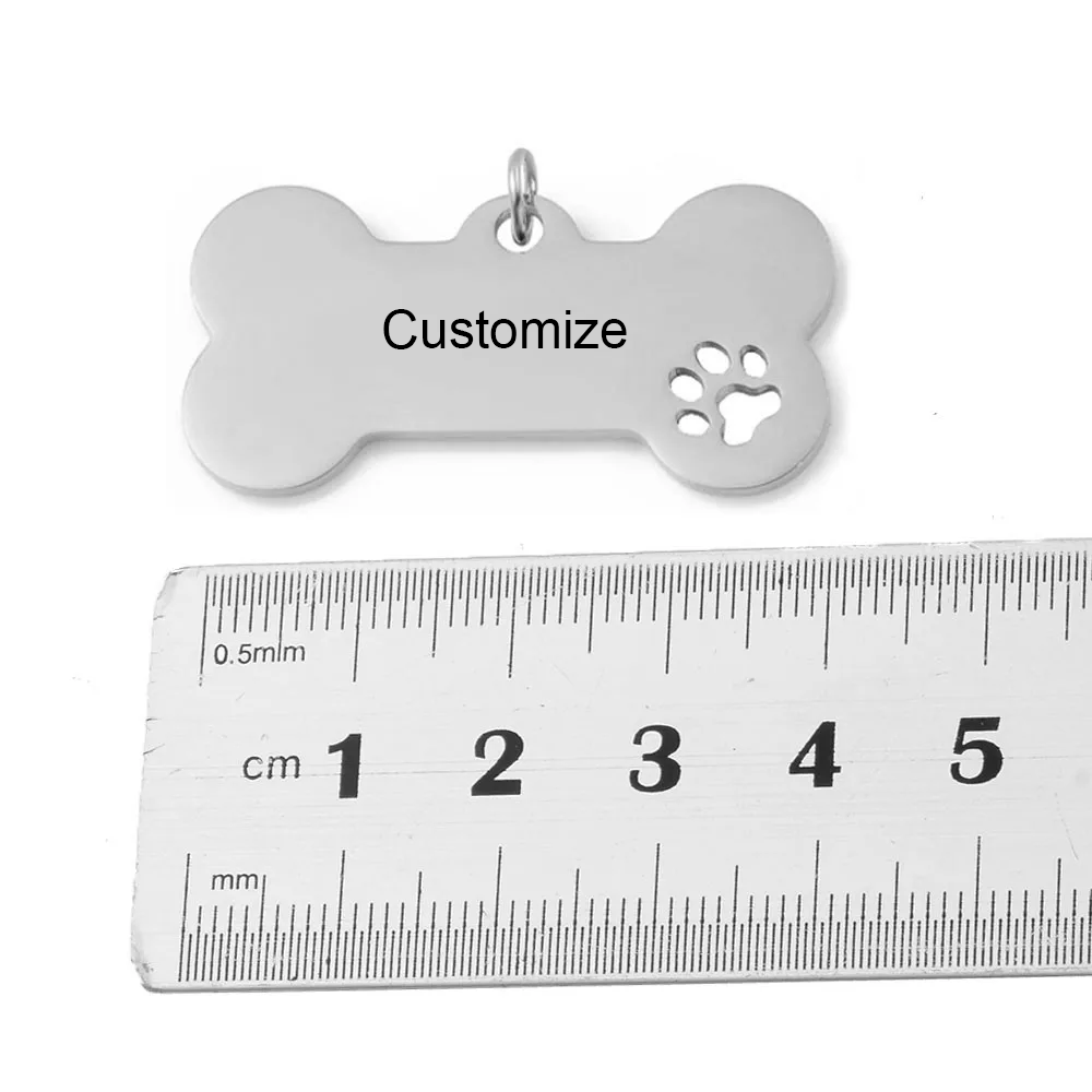 5Pcs Dog Bone Paw Print Tags Pendant Charm Dog ID Stainless Steel Blank Dog Tags 2 colors Both side Polished: Light Yellow Gold Color