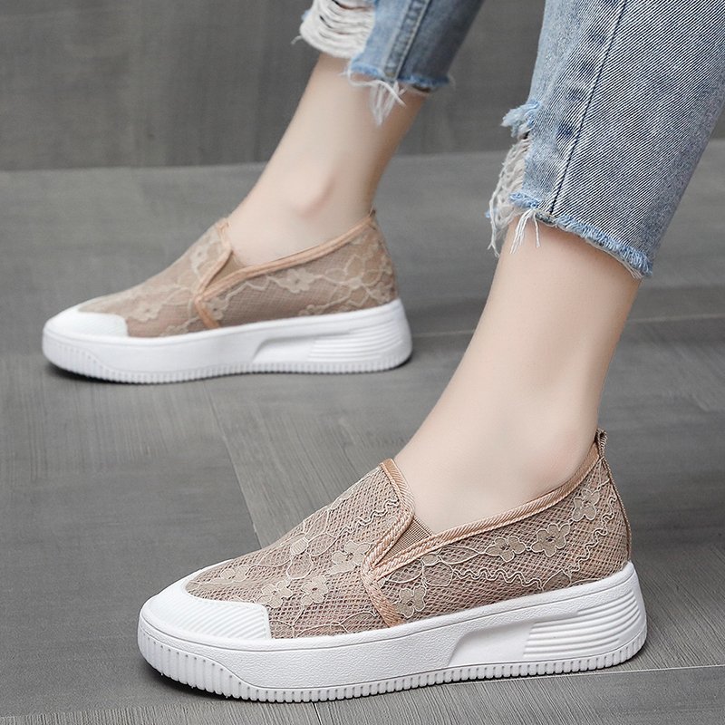 Respirant Polka Lace mocassins femme sans lacet mocassins peu profonds chaussures femmes patchwork bout rond maille espadrilles plat: khaki / 6.5