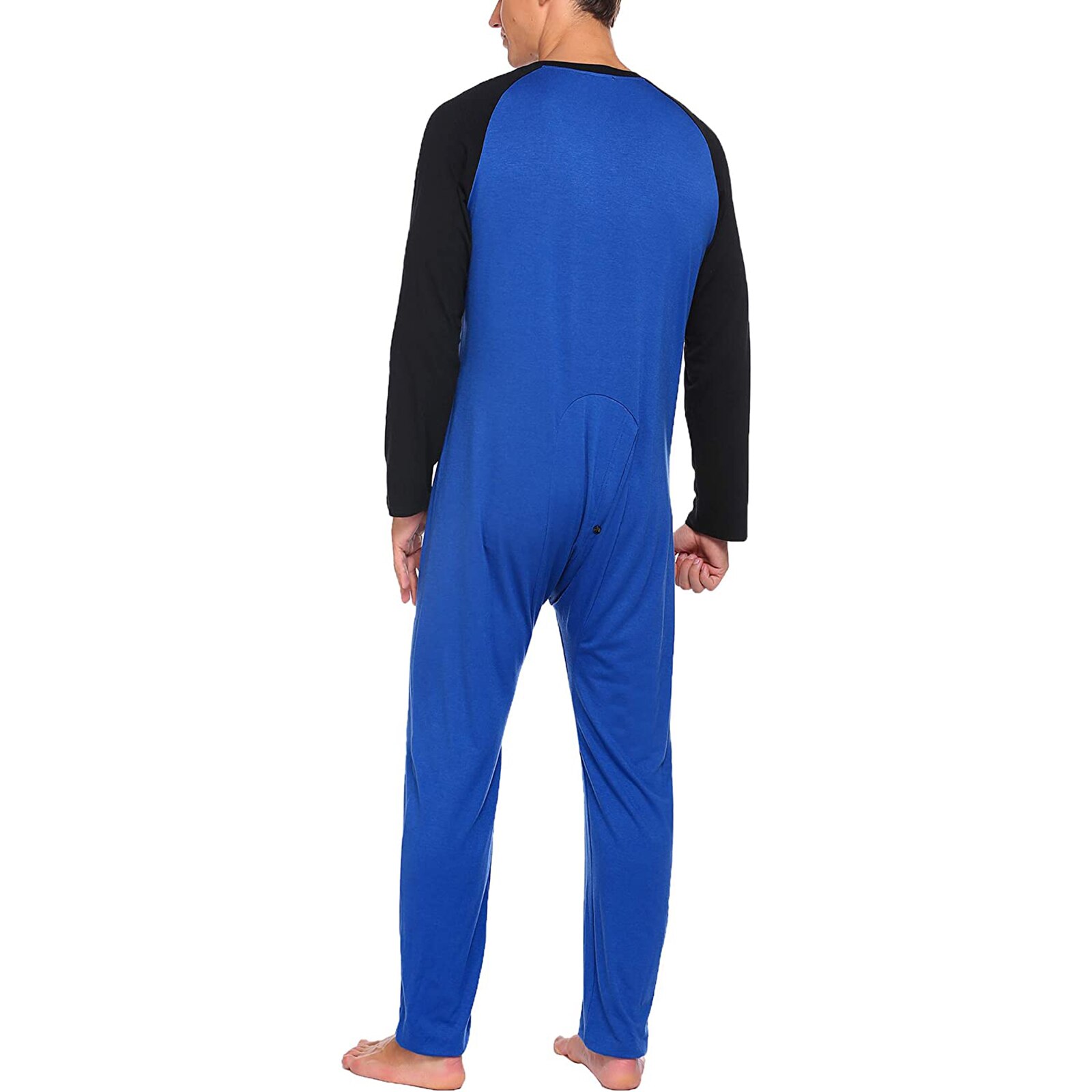 Mannen Diverse Kleur Een Stuk Pyjama Lange Mouw Ronde Kraag Knop Open Voorzijde Nachthemd Jumpsuits Homewear