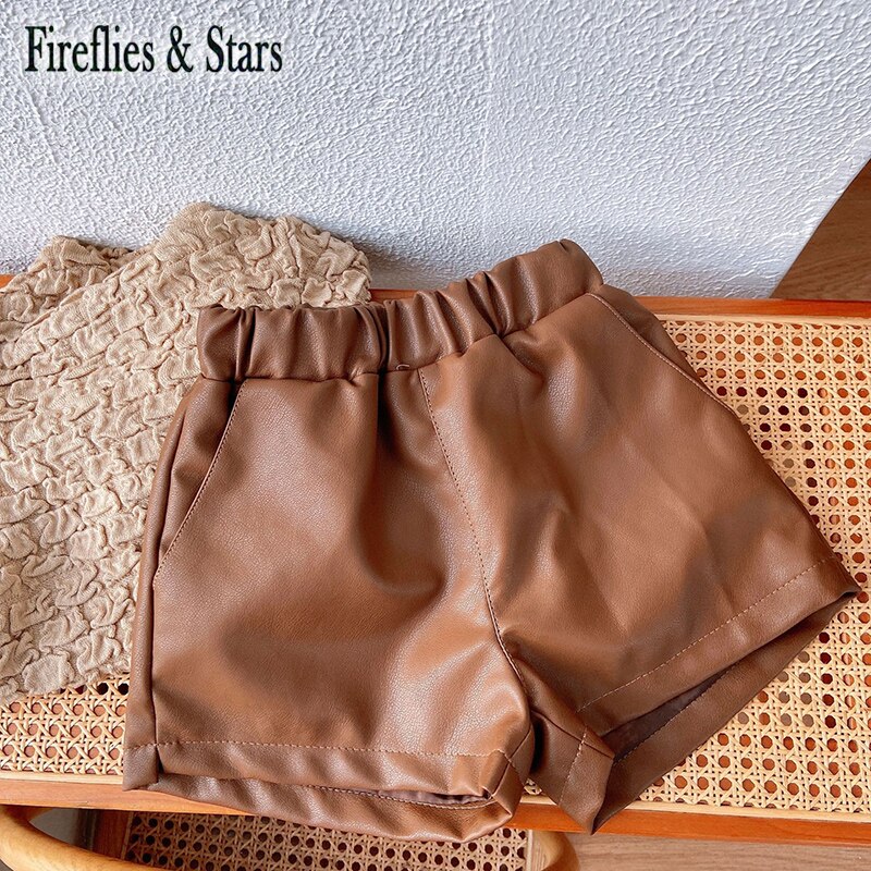 Forår efterår piger pu shorts baby shorts børn mini underdele børn tøj klassisk imiteret læder solid 1 to 7 år: Brun / 4t