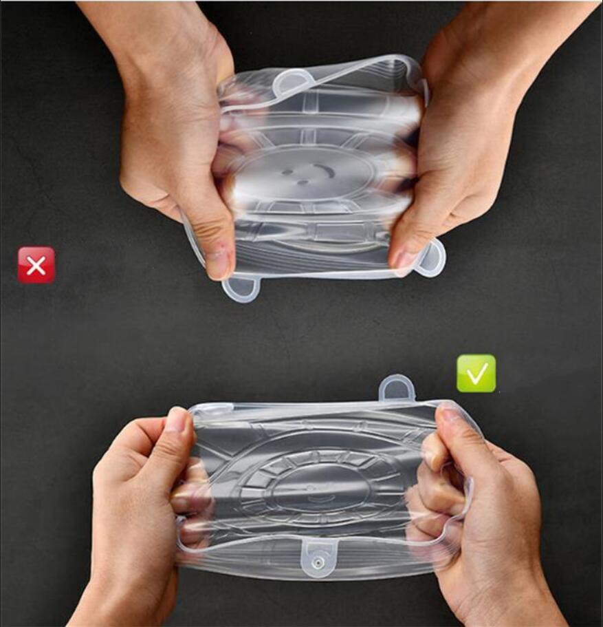 6 stuks/partij universele siliconen zuigdeksel-kom pan kookpot deksel-siliconen stretch deksels siliconen deksel pan morsdeksel stop deksel