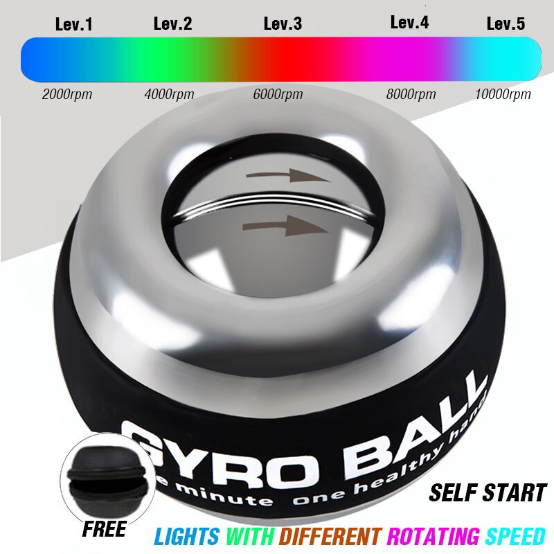 Rainbow LED Self Start Power Ball Gyro Mute Metal 100Kg Muscle Wrist Force Trainer Relax Gyroscope PowerBall Gym Exerciser: metal with light