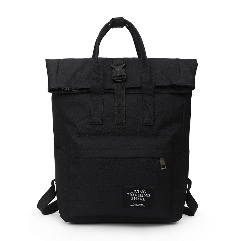 Crossten Lady&#39;s Leisure Shoulder bag 15 inch Laptop Backpack Woman Canvas Roll Top Travel bag USB Charging Port Schoolbag: black