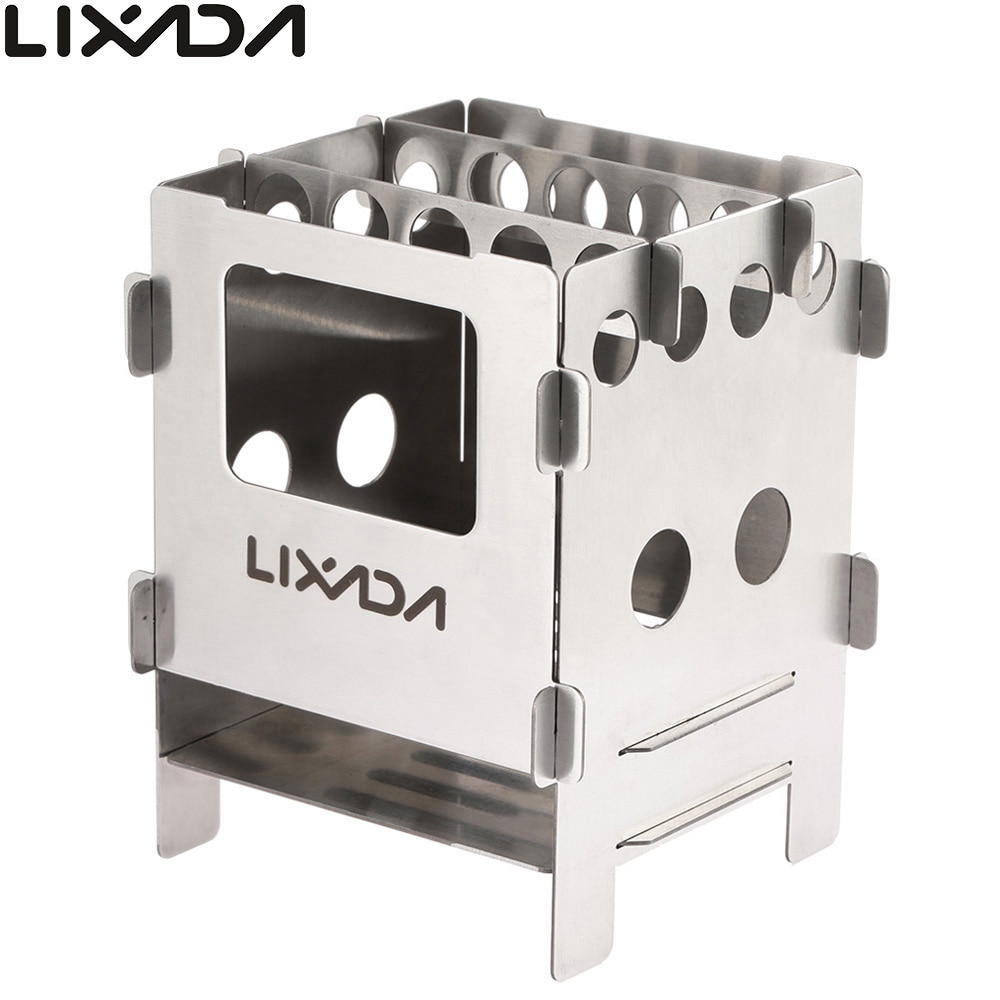 Lixada Portable Titanium Lightweight Folding Wood Stove Camping Stove Outdoor Wood Stove Furnace Lightweight Bbq Picnic