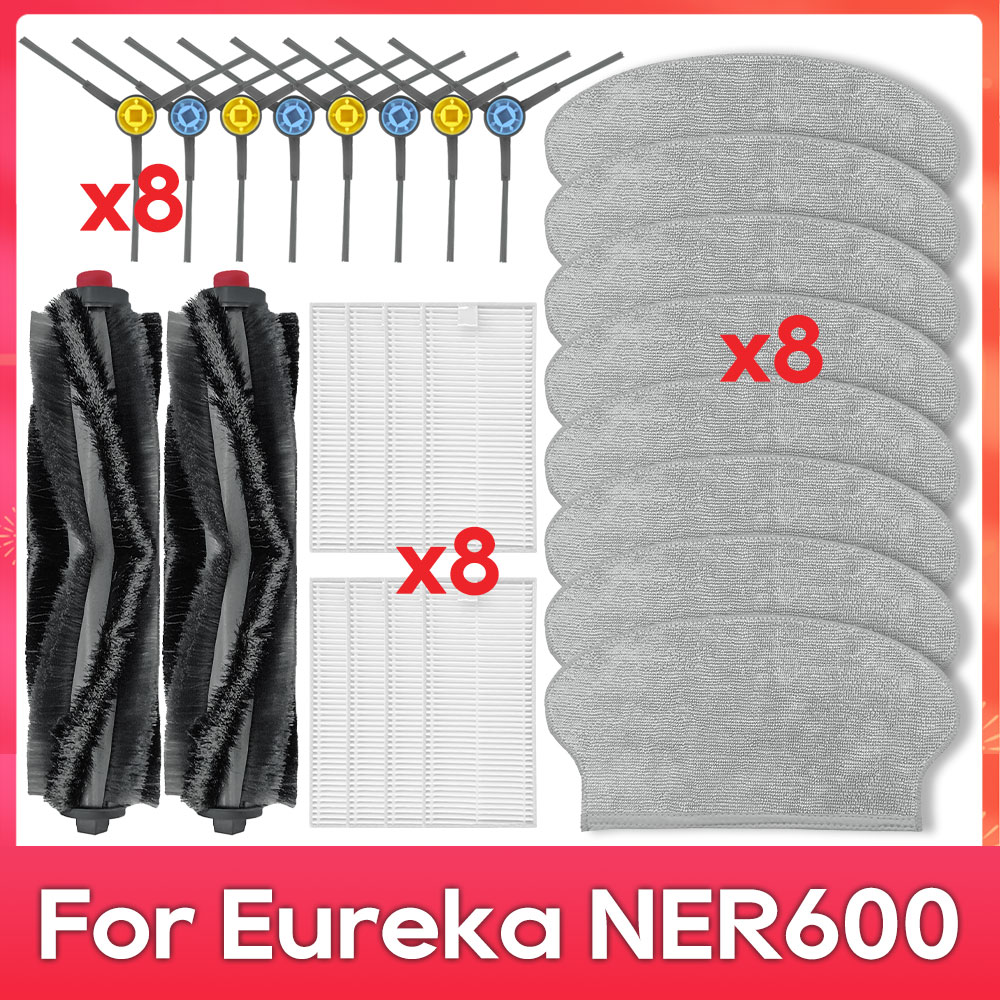 Compatível com ( Eureka NER600 ) Kit de Substituição de Peças: Rolo, Escova Principal e Lateral, Filtro HEPA, Pano de Mopa, Peças de Reposição para Aspirador de Pó Robô: Verde