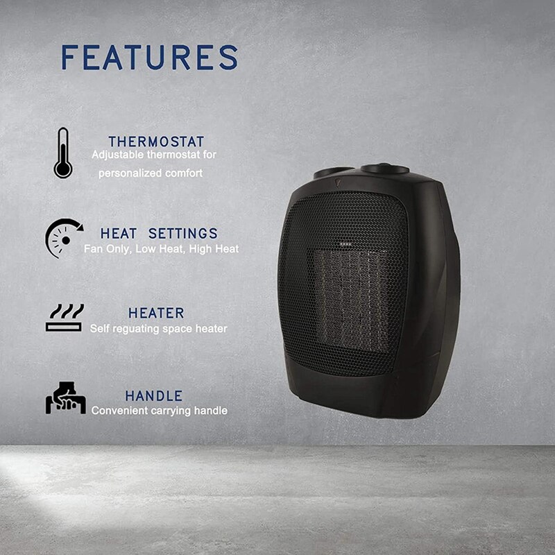 Draagbare Elektrische Kachel, Huishoudelijke Verwarming, Desktop Mini Elektrische Kachel, Voor Indoor En Kantoor (Zwart)