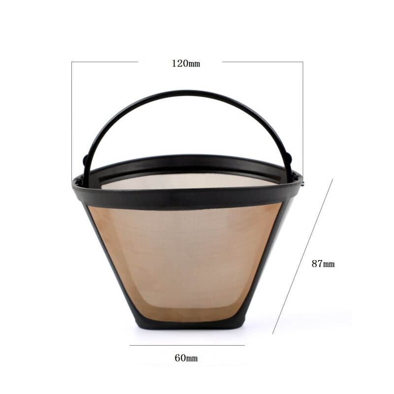 Cone-Style Reusable Coffee Filter Permanent Coffee Maker Machine Filter Gold Mesh With Handle Cafe Coffees Tools