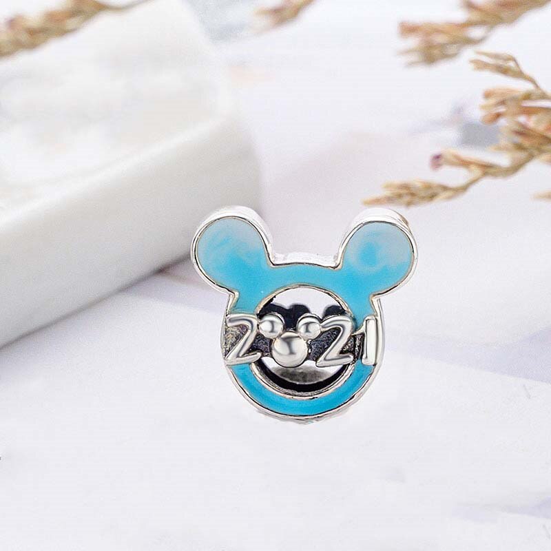 100% 925 Silver Beads 21 Years Limited Simple Blue Classic Hollow Digital Beads