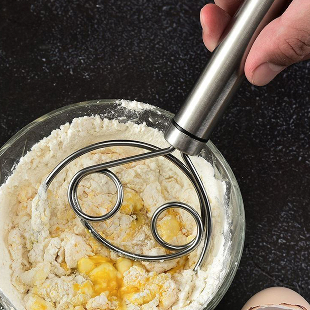 Batidor de masa danés de acero inoxidable, batidor de harina, batidor de masa de cocina, mezclador, herramientas para hacer pan para hornear pasteles y Pizza