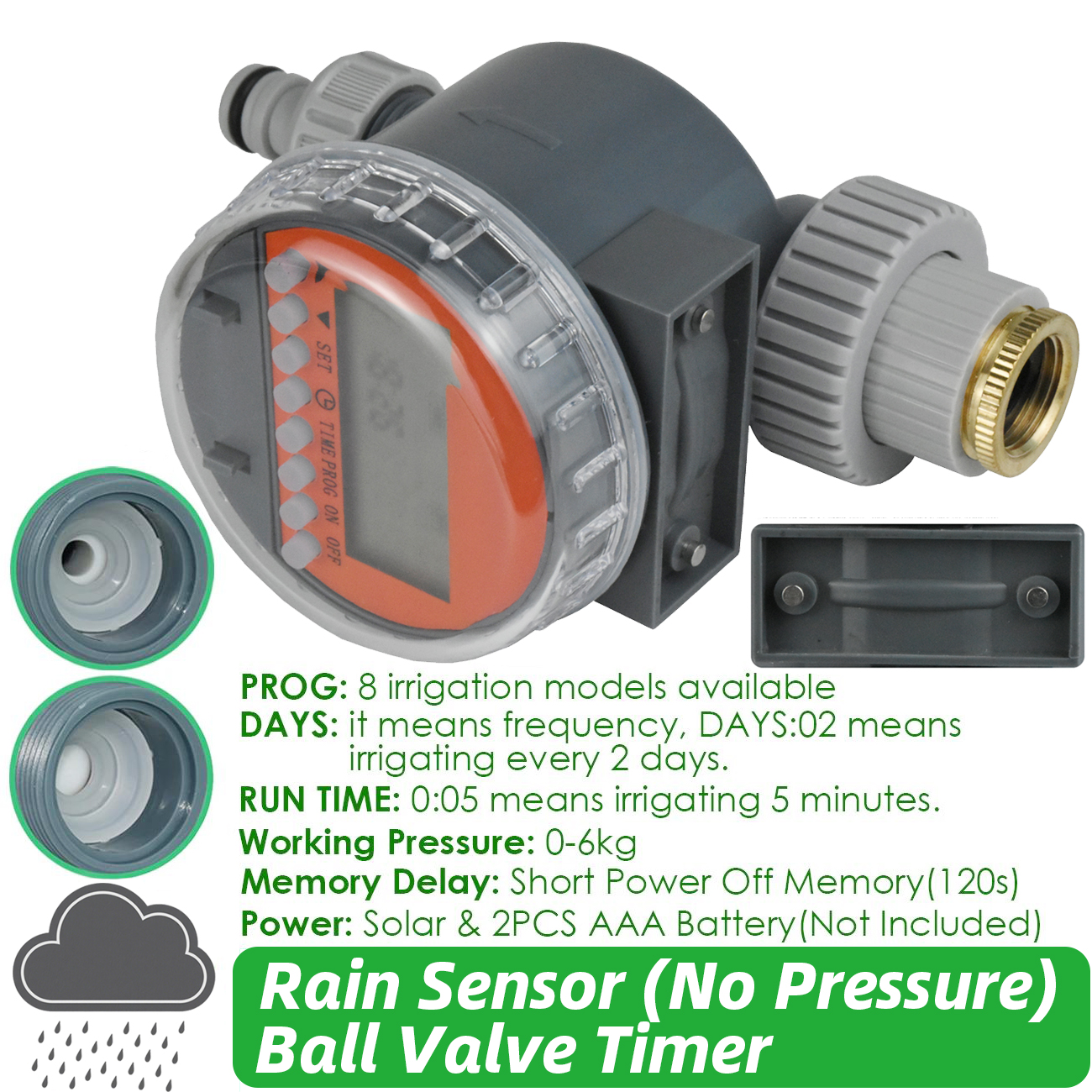 Zawór kulowy czujnika deszczu robić szklarni KESLA, bezciśnieniowy, z timerem robić automatycznego nawadniania, zestaw robić nawadniania kropelkowego, zbiornik na wodę.