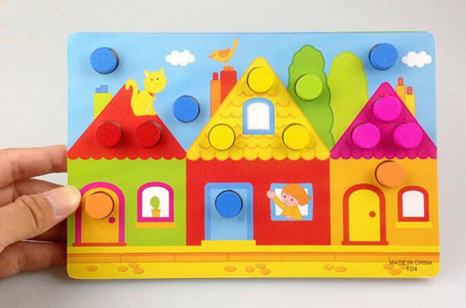 Planche de puzzle Tangram en bois pour enfants, pour enfants, éducation précoce, dessin animé, maison en bois, animaux, jeu, jouets: house