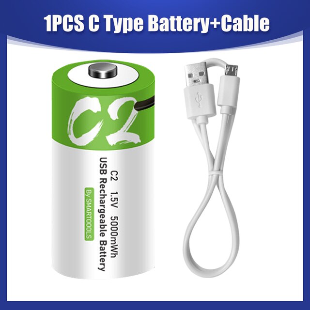 Piles au Lithium rechargeables Micro USB universel pour balayeuse, 1.5V, 5000mWh, lr14c, pour compteur d&#39;eau et de gaz, Radio Lipo C: 1PCS Battery Cable