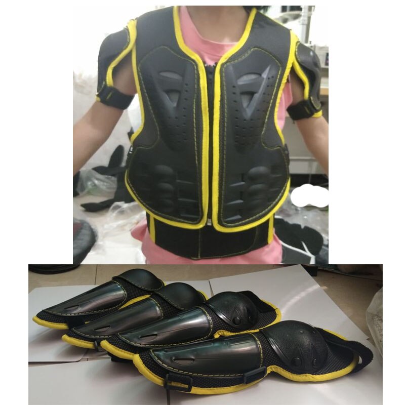4-15 years Child Full Body Protector Vest Armor Kids Motorcycle Off Road Skating Skiing Jacket protect armour guard body set: Yellow