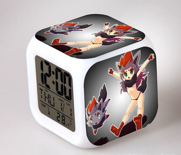 Pet Monster Alarm Clock LED Digital Clock 7 Color Changing Night Light Glowing Kids Desk Clock Children with Thermometer: E