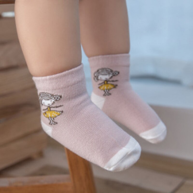 5 paires/lot chaussettes bébé automne hiver chaussettes en coton pour filles garçons dessin animé animaux chaussettes de sol